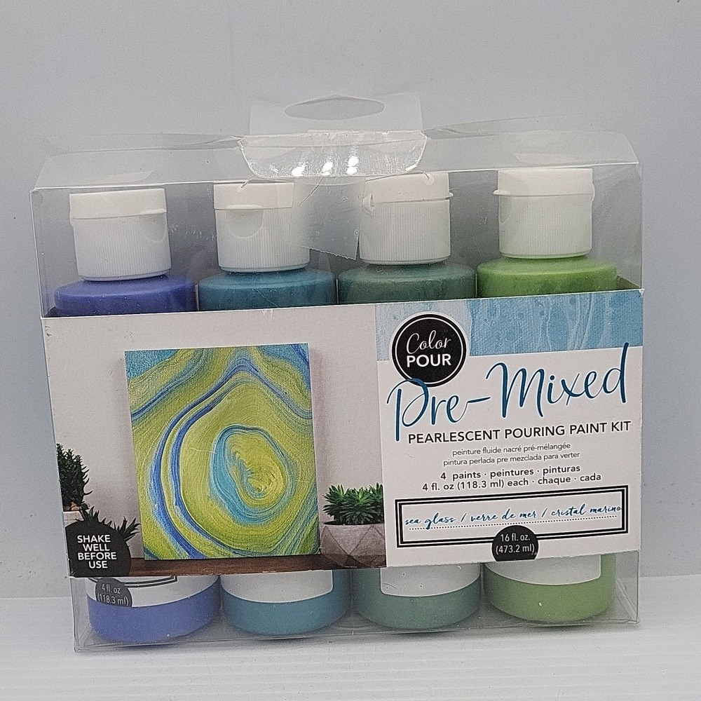 American Crafts Color Pour Pre-Mixed Paint Kit 4/Pkg-Sea Glass Pearlescent‎